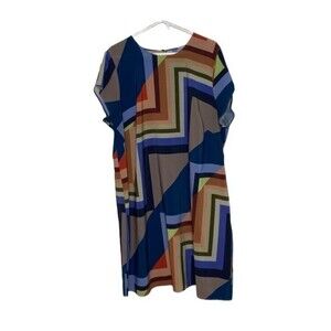 Eloquii A Line Colorful Geometric Allover Print Short Sleeve Long Dress Sz 22